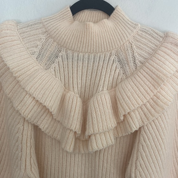 H&M Ruffle Chunky Knit Mock Neck Sweater Cream Ivory Medium - Picture 5 of 11